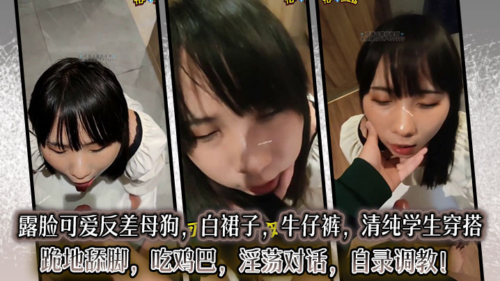 露脸可爱反差母狗，白裙子，牛仔裤，清纯学生穿搭，跪地舔脚，吃鸡巴，淫荡对话，自录调教！封面图